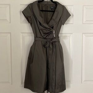 Olive Green Vintage-style Holiday Christmas Party Dress Rhinestone Buttons